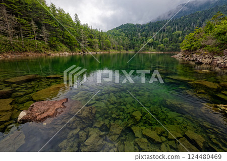 Summer scenery of the northern Yatsugatake mountains, Futagoike Pond and Oike Pond Summer scenery of the northern Yatsugatake mountains, Futagoike Pond and Oike Pond 124480469