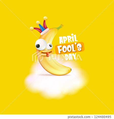 April Fools day funky square banner with silly banana character isolated on yellow background. 1 st april fool day banner, poster, label, flyer and greeting card April Fools day funky square banner with silly banana character isolated on yellow background. 1 st april fool day banner, poster, label, flyer and greeting card 124480495