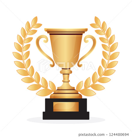 Winners Gold Cup with Laurel Wreath Isolated on White Background Winners Gold Cup with Laurel Wreath Isolated on White Background 124480694