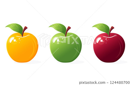 Yellow Red Green Apple Set Isolated on White Background Vector Yellow Red Green Apple Set Isolated on White Background Vector 124480700