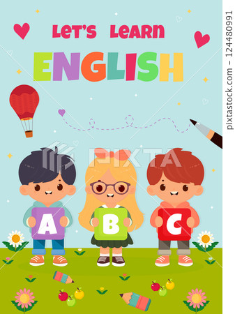 English Book for Children Cover Design Vector Illustration English Book for Children Cover Design Vector Illustration 124480991