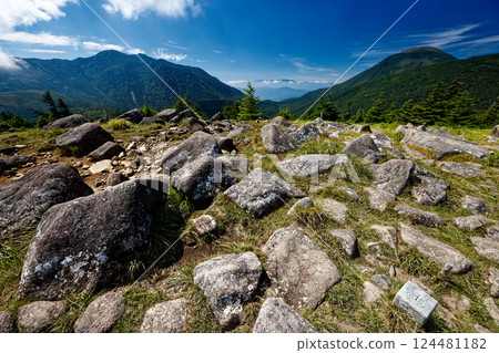 Mount Tateshina and Mount Kitayoko seen from Mount Futago in late summer in the northern Yatsugatake Mountains Mount Tateshina and Mount Kitayoko seen from Mount Futago in late summer in the northern Yatsugatake Mountains 124481182