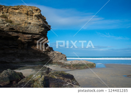 Beautiful sunny day at Catedrales beach. Lugo, Spain Beautiful sunny day at Catedrales beach. Lugo, Spain 124481285