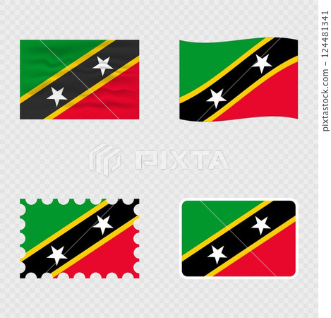 Saint Kitts and Nevis national flag in four different styles. 124481341