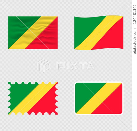 Republic of the Congo national flag in four different styles. Republic of the Congo national flag in four different styles. 124481343