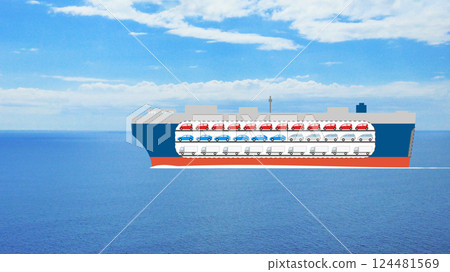 Composite image: A car carrier with the interior visible Composite image: A car carrier with the interior visible 124481569