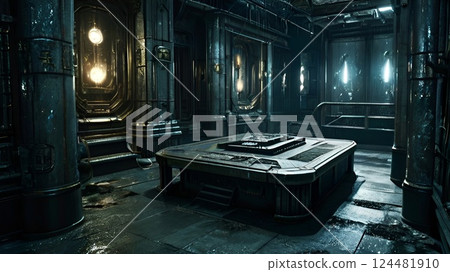 Game background: A view of the hall containing the sealed altar deep inside the basement of an ancient temple. 124481910