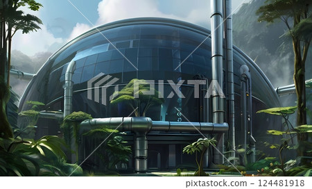 遊戲背景:未來感十足的圓頂植物園式工廠 遊戲背景:未來感十足的圓頂植物園式工廠 124481918