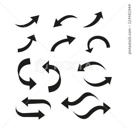 Collection of curved arrows pointing in different directions Collection of curved arrows pointing in different directions 124481944
