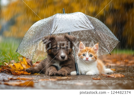 dog, cat, rain 124482374