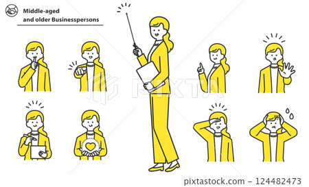 Middle-aged business woman, facial expressions and pose variations, set 124482473