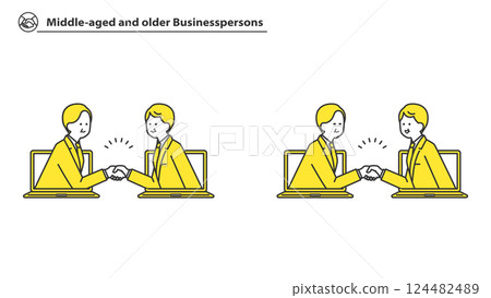 中年商人在網路上握手 中年商人在網路上握手 124482489