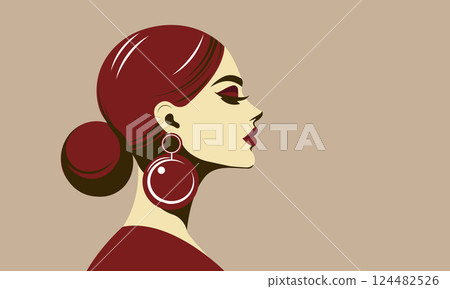 Profile of an Elegant Girl with Collected Hair and Red Lipstick Profile of an Elegant Girl with Collected Hair and Red Lipstick 124482526