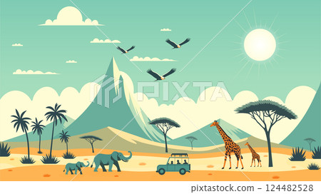 Safari Flat Illustration in Pastel Colors 124482528