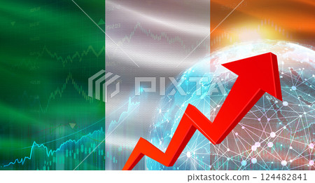 Global financial growth with Ireland flag. Financial growth with Ireland flag on economic background Global financial growth with Ireland flag. Financial growth with Ireland flag on economic background 124482841