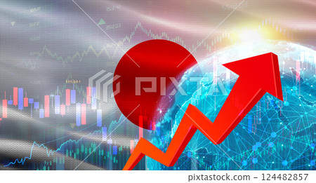 Global financial growth with Japan flag. Financial growth with Japan flag on economic background 124482857
