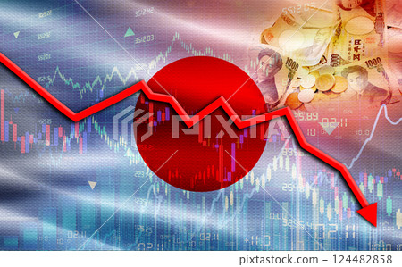 Financial fall of Japan on economy market. Japan financial crisis on economic graph 124482858