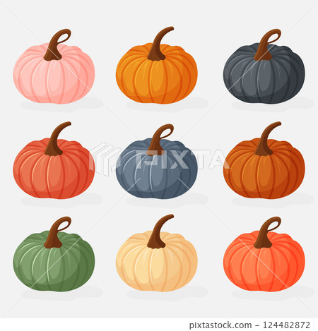 Set of Pumpkins in Different Colors Flat Design Set of Pumpkins in Different Colors Flat Design 124482872