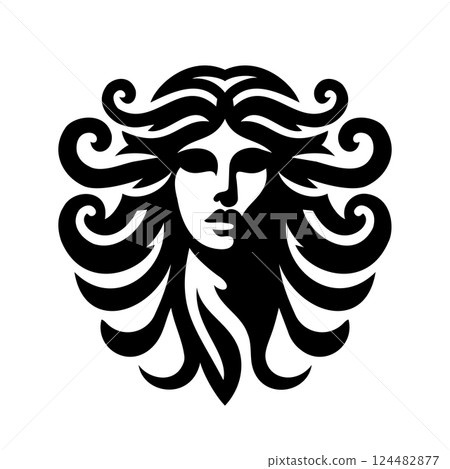 The Gorgon Medusa Silhouette Logo Isolated on White Background 124482877