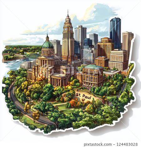 Stickers capturing the vibrant beauty of St Paul Minnesotas skyline 124483028