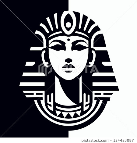 Egyptian God Full-Face Silhouette Isolated on Black and White Background Egyptian God Full-Face Silhouette Isolated on Black and White Background 124483097