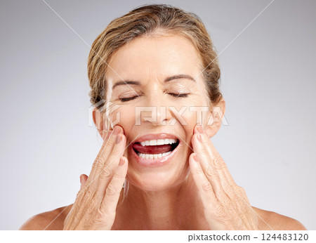 Skincare, beauty and face of a senior woman with wrinkles doing a wellness, health and anti aging routine. Happy, natural and elderly lady with a self care, organic and cosmetic facial treatment. Skincare, beauty and face of a senior woman with wrinkles doing a wellness, health and anti aging routine. Happy, natural and elderly lady with a self care, organic and cosmetic facial treatment. 124483120