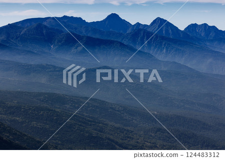 The main peaks of the Yatsugatake mountain range as seen from the summit of Mt. Tateshina The main peaks of the Yatsugatake mountain range as seen from the summit of Mt. Tateshina 124483312