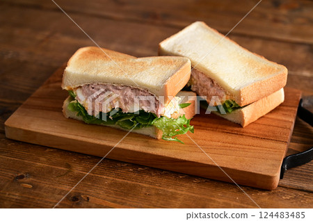 Tuna mayonnaise and egg sandwich 124483485