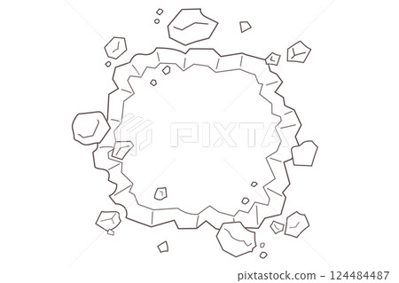被毀壞和打孔的混凝土牆黑白線畫水平背景圖 124484487