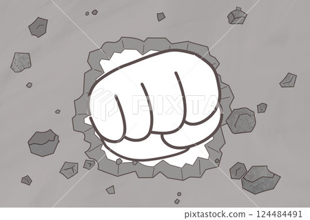 一拳打穿混凝土牆 — 牆壁破裂的插圖 124484491