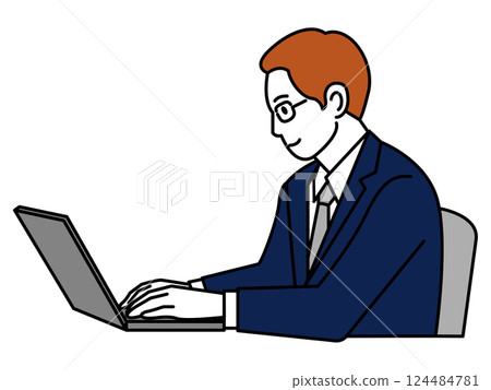 操作電腦的男人的側視圖 操作電腦的男人的側視圖 124484781