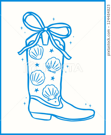 Coastal Cowgirl Western Cowboy Boot Seashell Bachelorette Beach outline playful hand drawn Coastal Cowgirl Western Cowboy Boot Seashell Bachelorette Beach outline playful hand drawn 124484823
