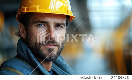 Worker in safety helmet warehouse Worker in safety helmet warehouse 124484878