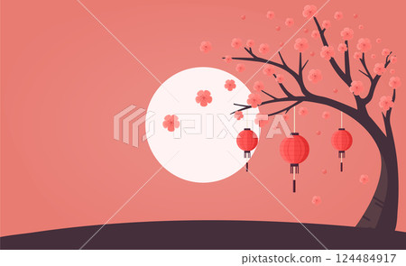 Sakura and Moon Wallpaper Design 124484917