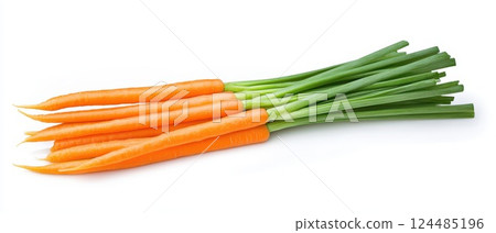 Freshly harvested carrots with green tops 124485196