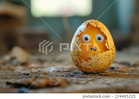 Surprised yellow egg cracking open Surprised yellow egg cracking open 124485225