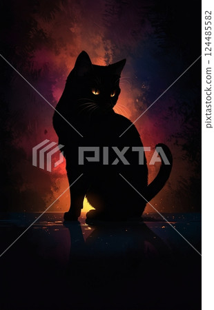 Cat silhouette shining in the light 124485582
