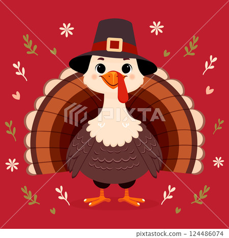 A Cute Thanksgiving Turkey in a Pilgrim's Hat A Cute Thanksgiving Turkey in a Pilgrim's Hat 124486074