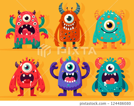 Cartoon Monsters Set Isolated Flat Illustration Cartoon Monsters Set Isolated Flat Illustration 124486080