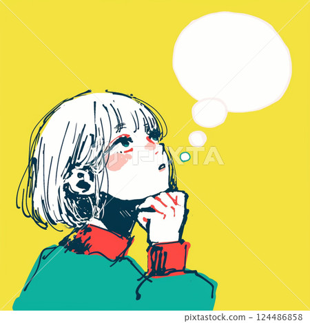 [Speech bubble] Thinking woman and speech bubble 124486858