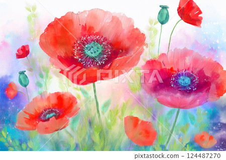 Poppy *Spring flower background material 124487270