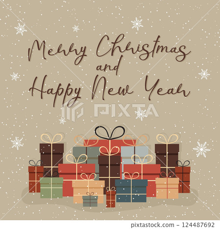 Merry Christmas and Happy New Year Postcard Design Merry Christmas and Happy New Year Postcard Design 124487692