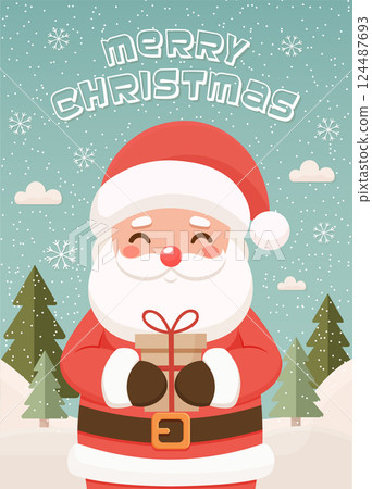 Merry Christmas Postcard Design with Santa Claus Flat Illustration Merry Christmas Postcard Design with Santa Claus Flat Illustration 124487693