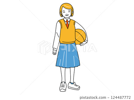 拿著籃球的女學生 拿著籃球的女學生 124487772