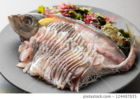 美味的竹莢魚生魚片 美味的竹莢魚生魚片 124487835