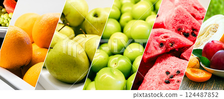 Collage of fresh fruits variety Collage of fresh fruits variety 124487852