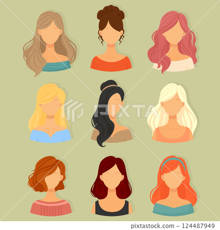 Faceless Woman Hairstyles Set Flat Design Faceless Woman Hairstyles Set Flat Design 124487949