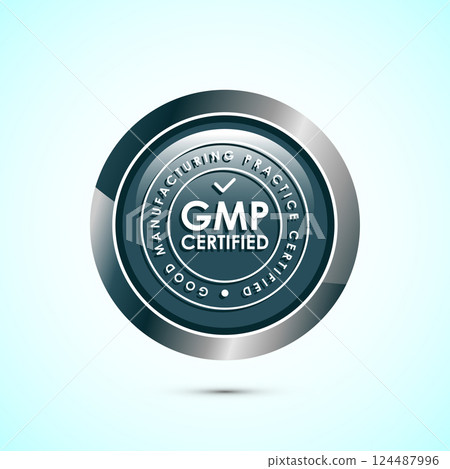 GMP certified icon design illustration. Good manufacturing practice label badge, Button design 124487996