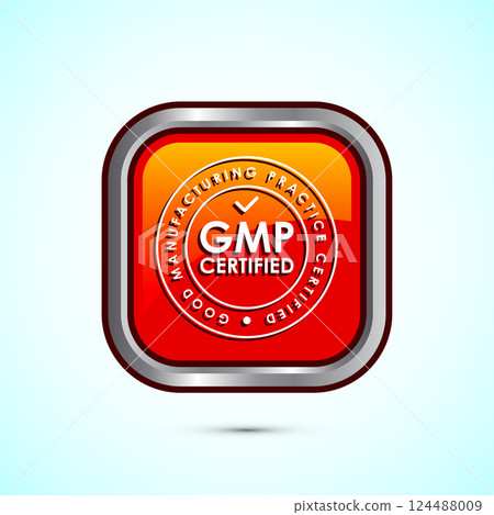 GMP certified icon design illustration. Good manufacturing practice label badge, Button design 124488009