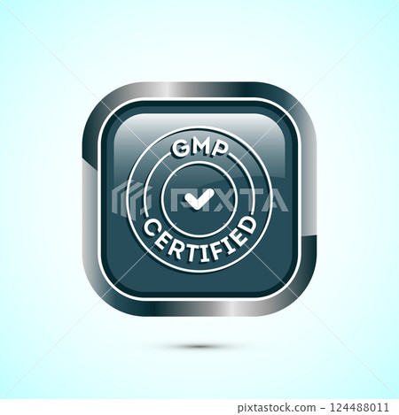 GMP certified icon design illustration. Good manufacturing practice label badge, Button design GMP certified icon design illustration. Good manufacturing practice label badge, Button design 124488011